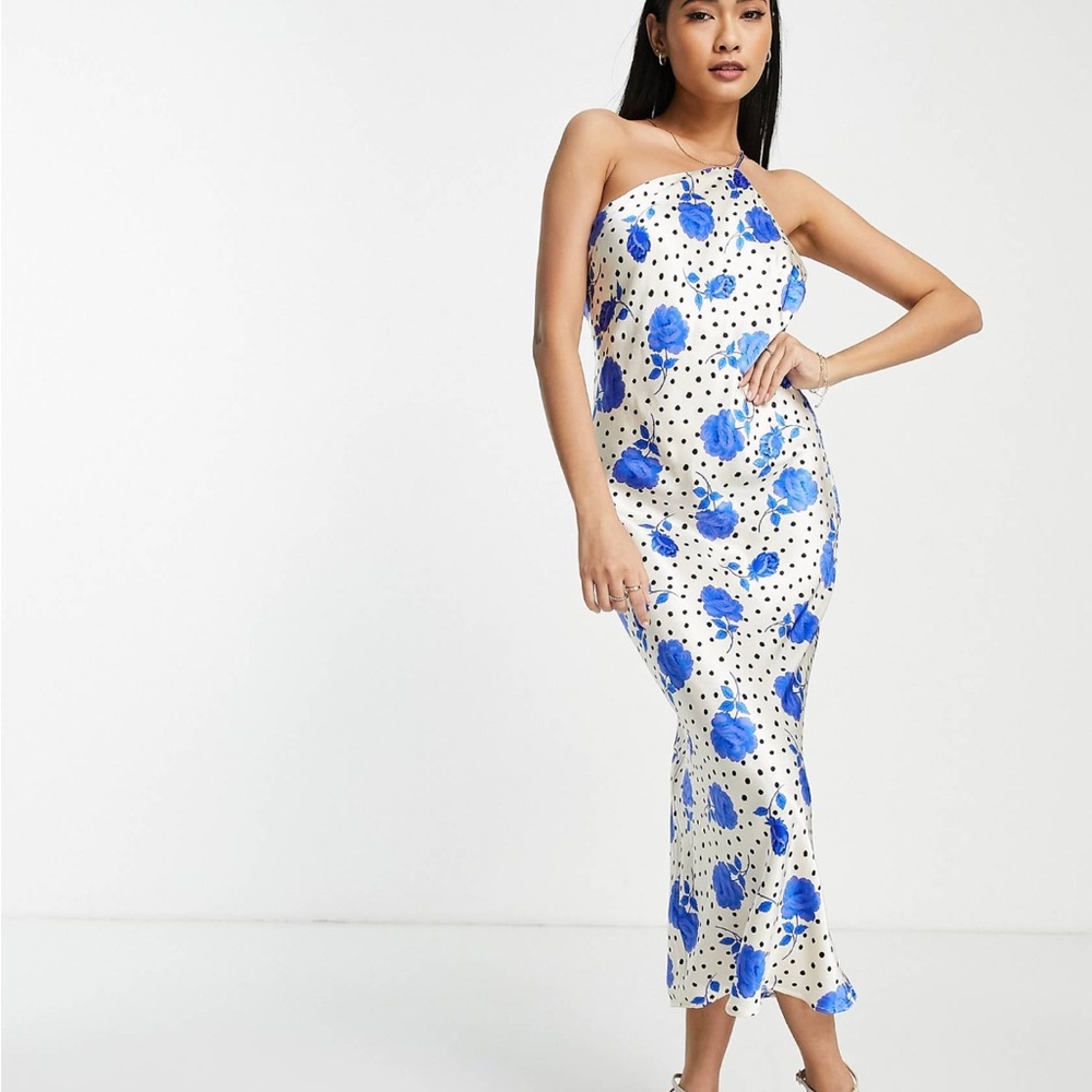 Topshop Floral Blue and White Women's Dress